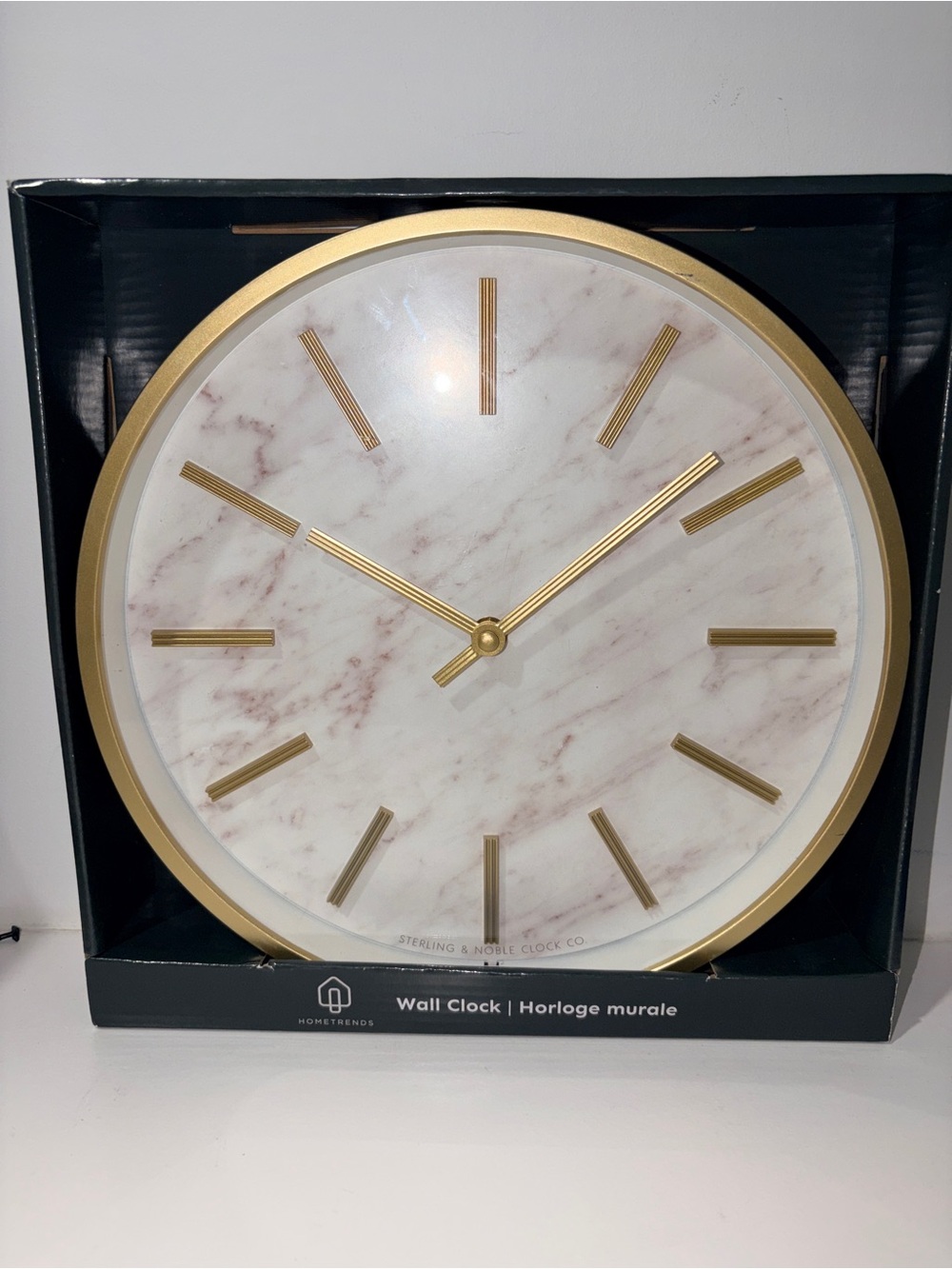 HomeTrends Marble Look Gold Wall Clock 11.5” Analog Quartz New in Box